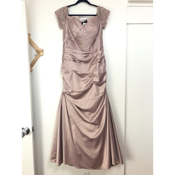 La Femme 25996 Off the Shoulder Beaded Satin Trumpet Gown - Picture 3 of 10